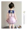Girl Rabbit Police Officer Knitted Pleated Skirt Summer 2026 New Item Baby Girl Flying Sleeve Navy Collar Summer Dress Princess Skirt