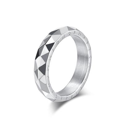 Ancient Rhombus Surface Viking Text Stainless Steel Ring Ring Niche Personality Men's Cold Wind Jewelry