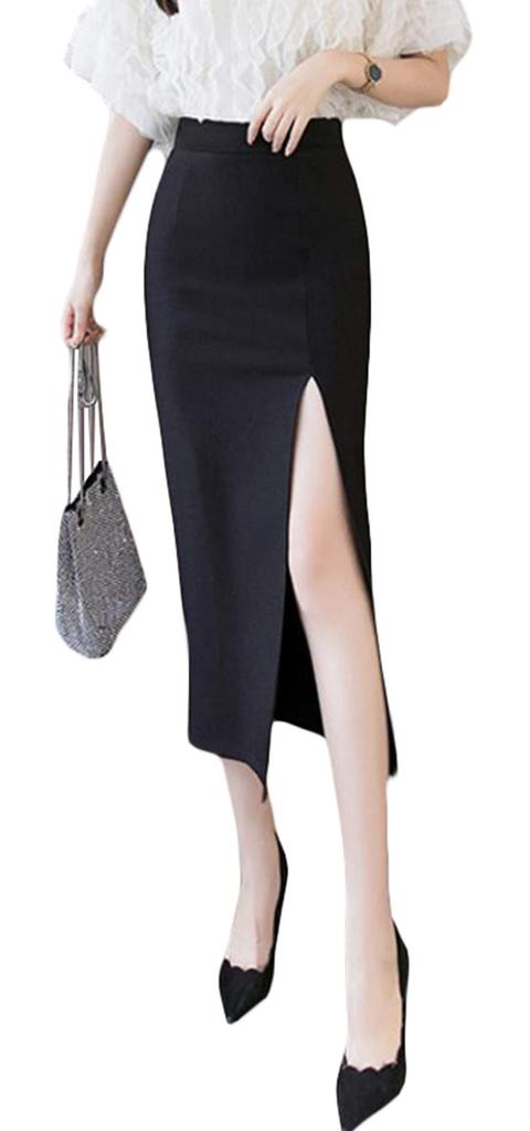 BEIBANG Tight Skirt with Sexy Long Midi Solid Black Plus Perfect for Commuting 12 Women's Slit, High-Waisted, Length, Color, Beautiful, Elegant,