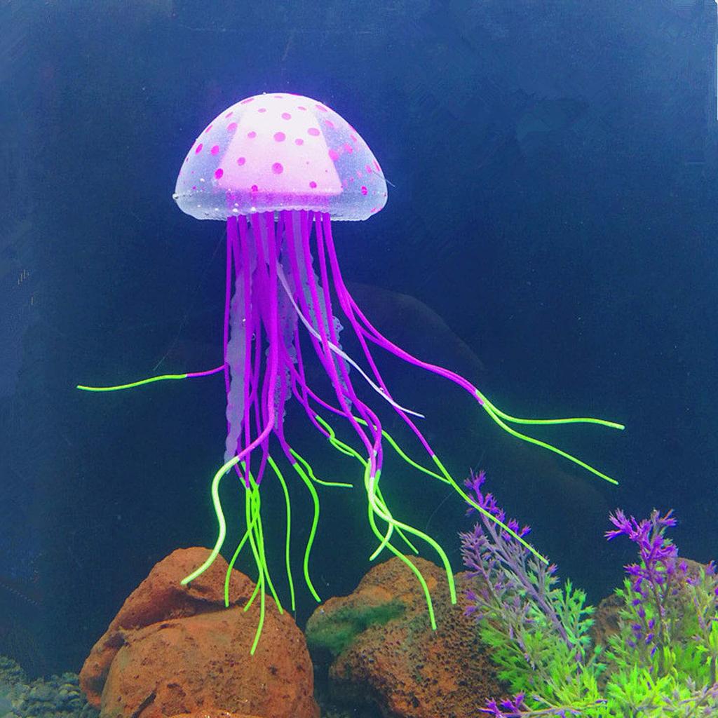 Silicone Jellyfish Ornament Decoration for Aquarium Fish Tanks 2.4x5 Inches Artificial Bright Color Moving Jellyfish