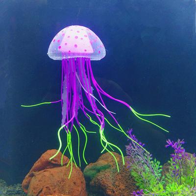Silicone Jellyfish Ornament Decoration for Aquarium Fish Tanks 2.4x5 Inches Artificial Bright Color Moving Jellyfish