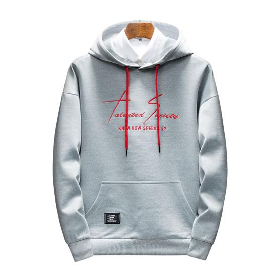 Men Autumn Hoodie Solid Color Letter Pattern Hooded Hat Long Sleeves Loose Streetwear Elastic Cuff Warm Winter Hoodie Men Clothes