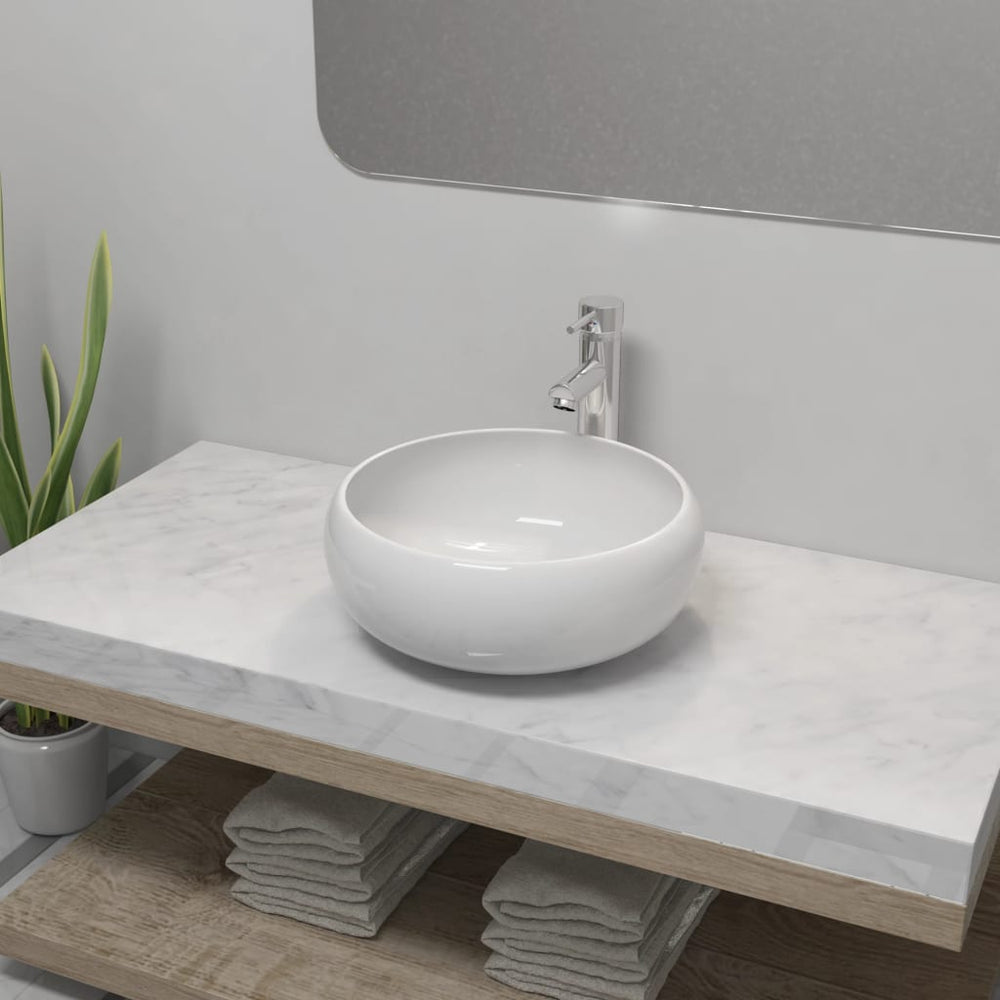 Lavabo de salle de bain avec mitigeur Céramique Rond