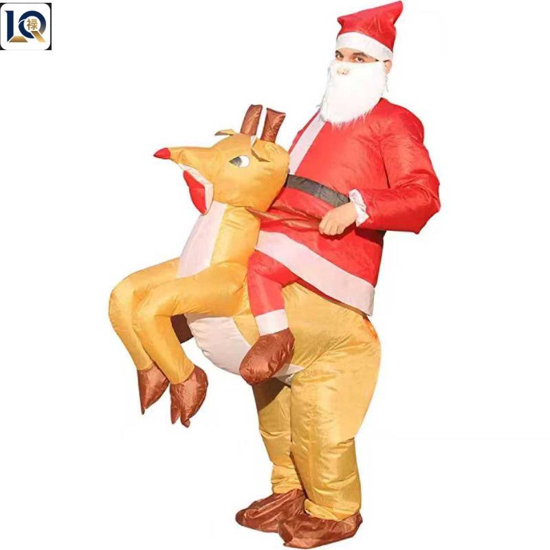 Inflatable Christmas Reindeer Riding Dinosaur Costume - Funny Holiday Party Santa Claus Hug