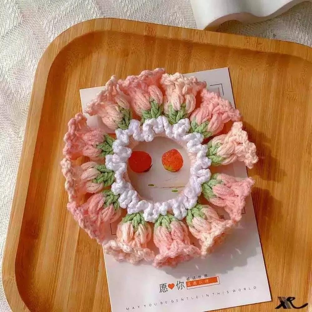 Lily of the Valley yarn headband flower decoration large spear hair tie women s hair accessory elastic headband handmade floral hair Pale pink lily of the valley
