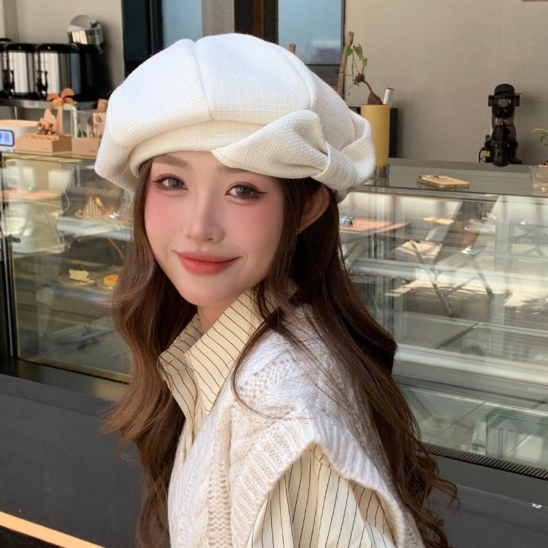 Korean Version of Autumn and Winter New Hat for Women with Bows and Niche Crowd Beret Temperament Showing Face Showing Little Painter Hat Trend