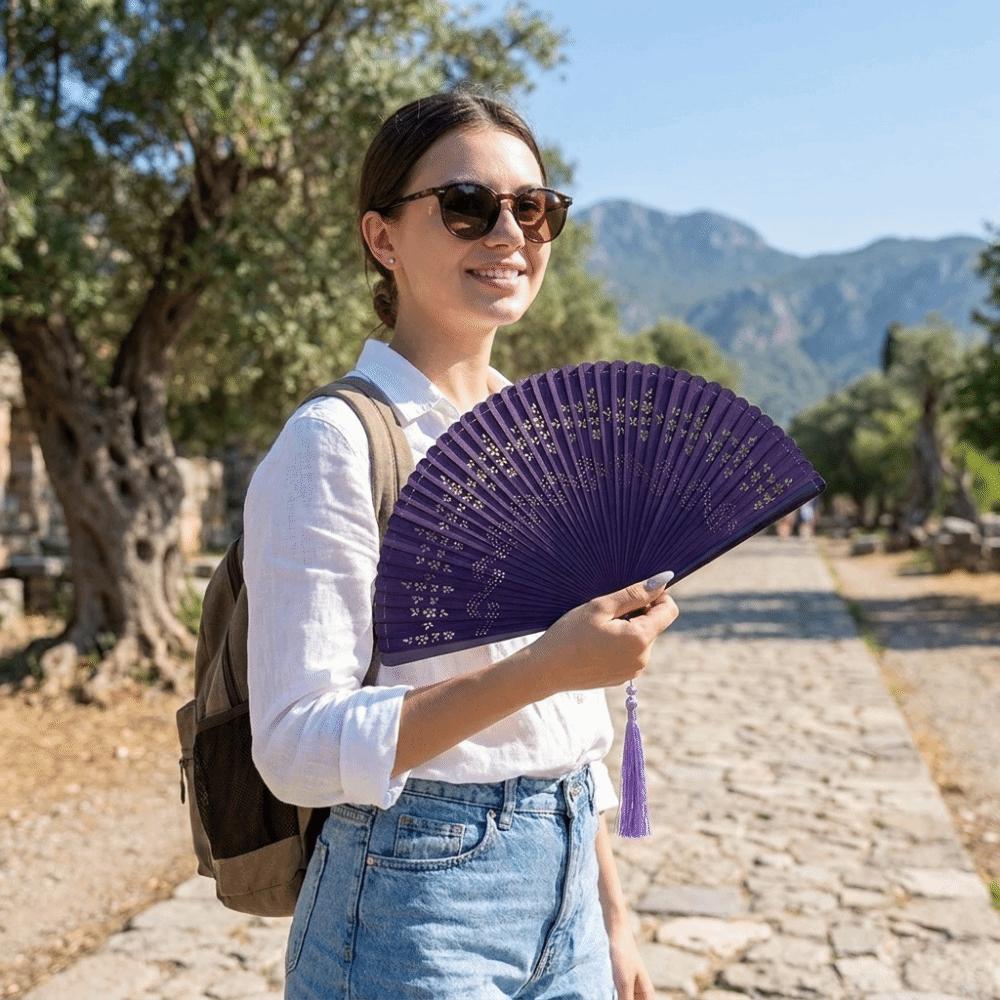 Creative Solid Color Bamboo Folding Fan Classical Exquisite Handheld Fans Portable with Tassel Women's Folding Fan Women