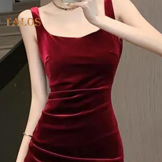 Letní Dámské Večerní šaty Slim Fit Bez rukávů Bez záda Čistá barva Dělený lem Sametový výstřih ve tvaru U Výstřih Prom Cocktail Party Midi šaty