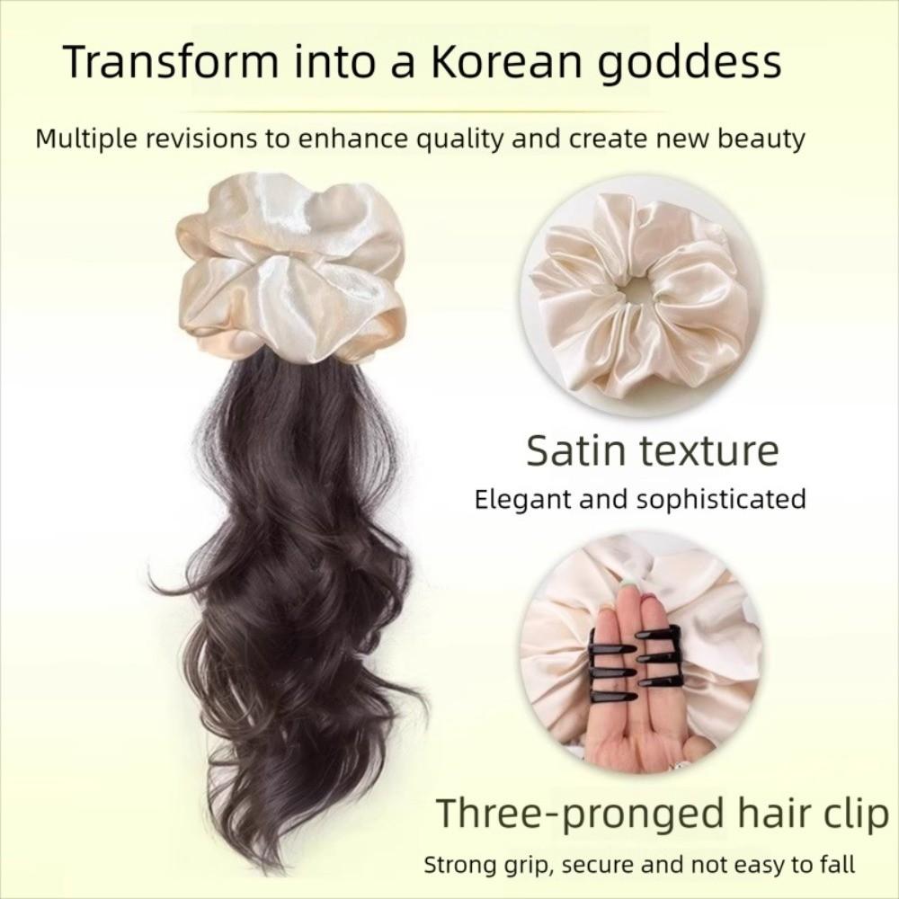 Scrunchie Hair Ring Ponytail Wig White Blue Pony Tail Hairpiece  for Women