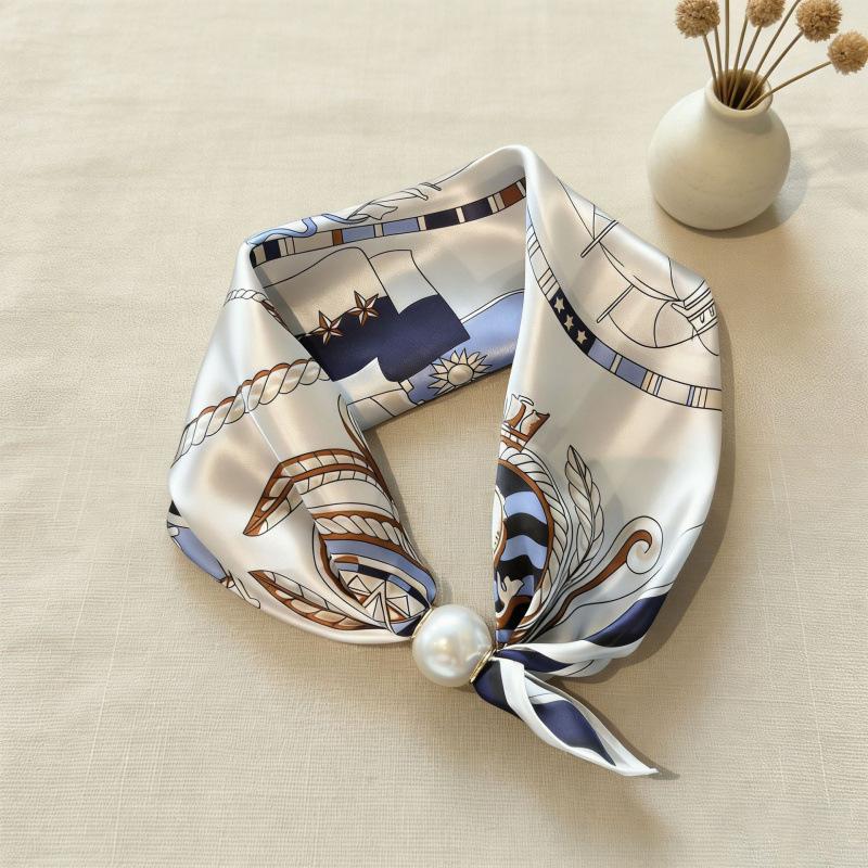 Simulation Silk Satin Temperament Magnetic Suction Small Silk Scarf Women'S Thin Pendant Clavicle Silk Scarf Fashion Versatile Neck Scarf Women