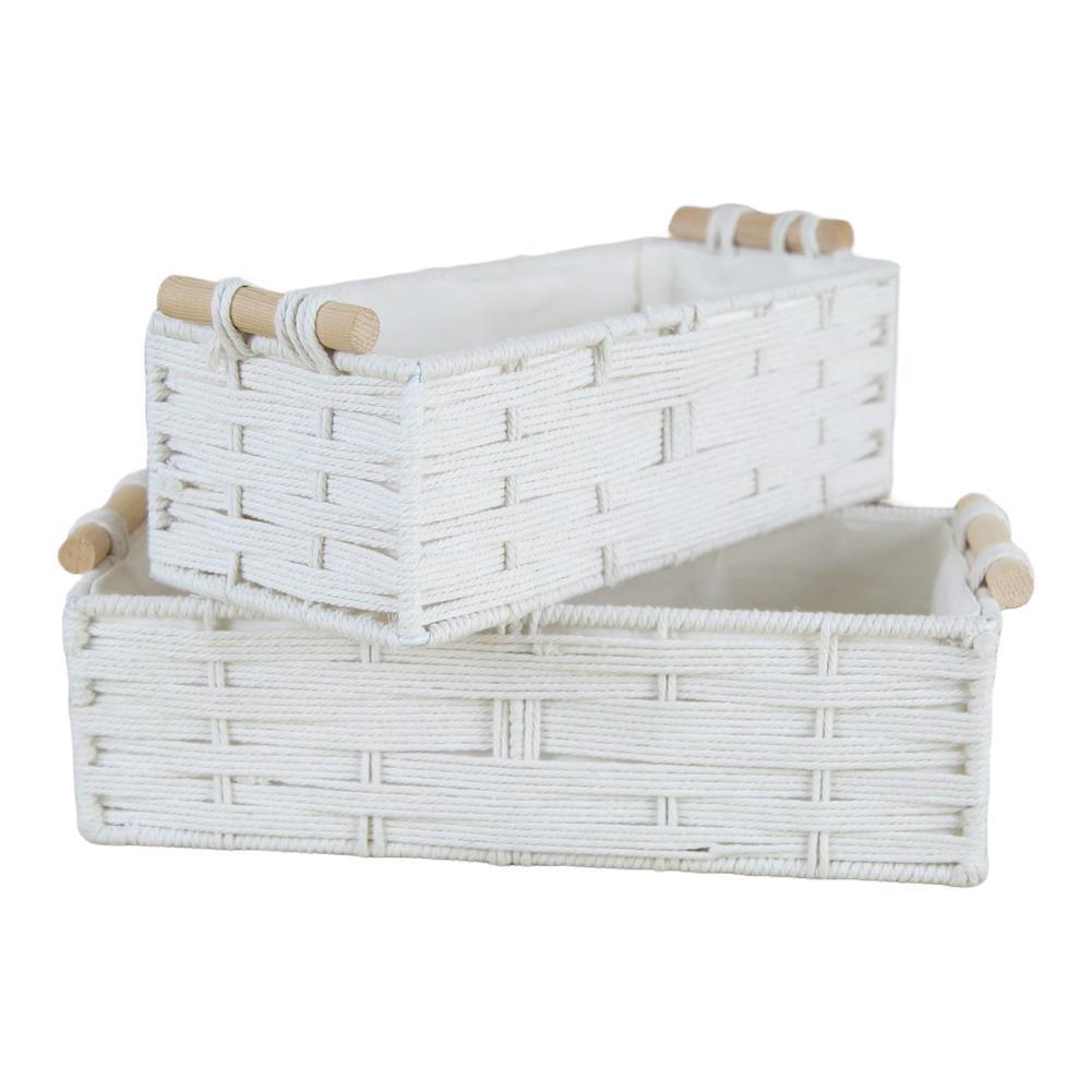

1PC Storage Baskets 30x14x9cm Handwoven Macrame Storage Baskets With Handles - Stylish & Versatile For Miscellaneous Items білий