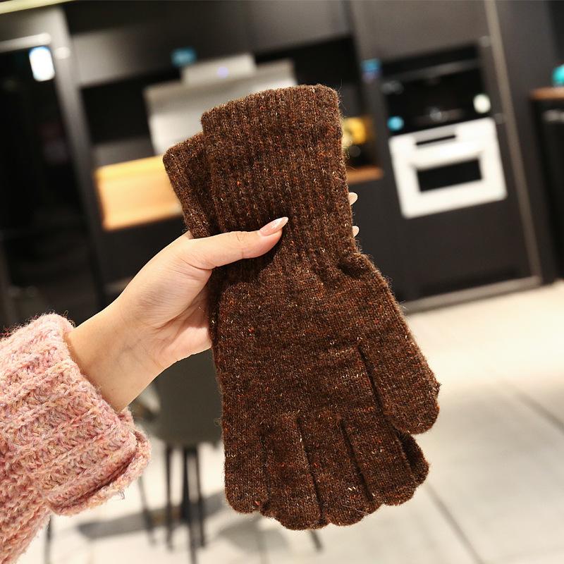 Lange Strickhandschuhe für Damen, Winter, warm und kältebeständig, Fingerhandschuhe im koreanischen Stil mit farbigen Spitzenmustern