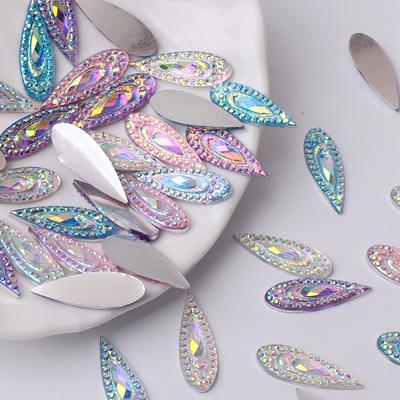 40PCS AB Color Resin Water Drop Diamond Eyebrow Patch, Long Water Drop Phoenix Tail Handmade DIY Decorative Material