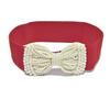 Women Pearl Bow Belt Elegant Wide Elastic Waist Cincher Fashion Accessory Dress Sash Wedding Party Waistband Stylish Adjustable All-Match Solid Color