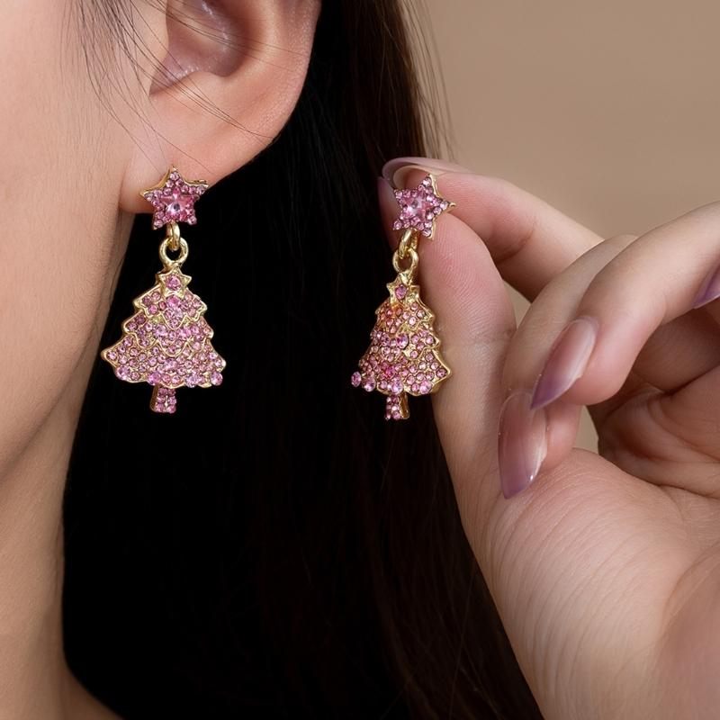 Festive Five Point Star Earrings with Sparkling Crystals Sturdy Alloy Comfort Fit for Christmas Celebrations