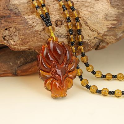 Halskette mit Fuchs-Anhänger, chinesisches Amulett, neunschwänzige Fuchs-Halskette, vielseitiger Schmuck für lange Pulloverketten für Herren und Damen