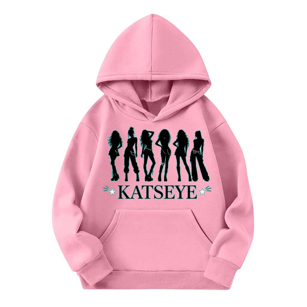 Girls' Fashion Long-Sleeve Hooded Sweatshirt with Print and Pockets