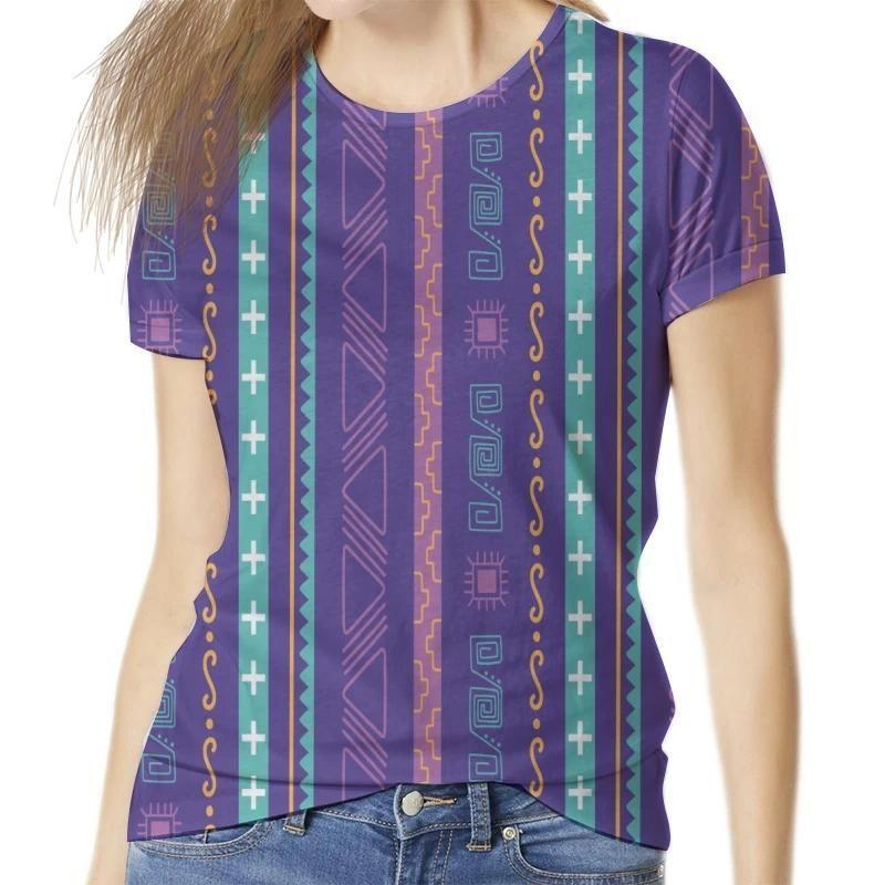 Summer Round Neck 3D Ethnic Geometric  Print Top Fashionable Casual Short Sleeved Women's T-shirts