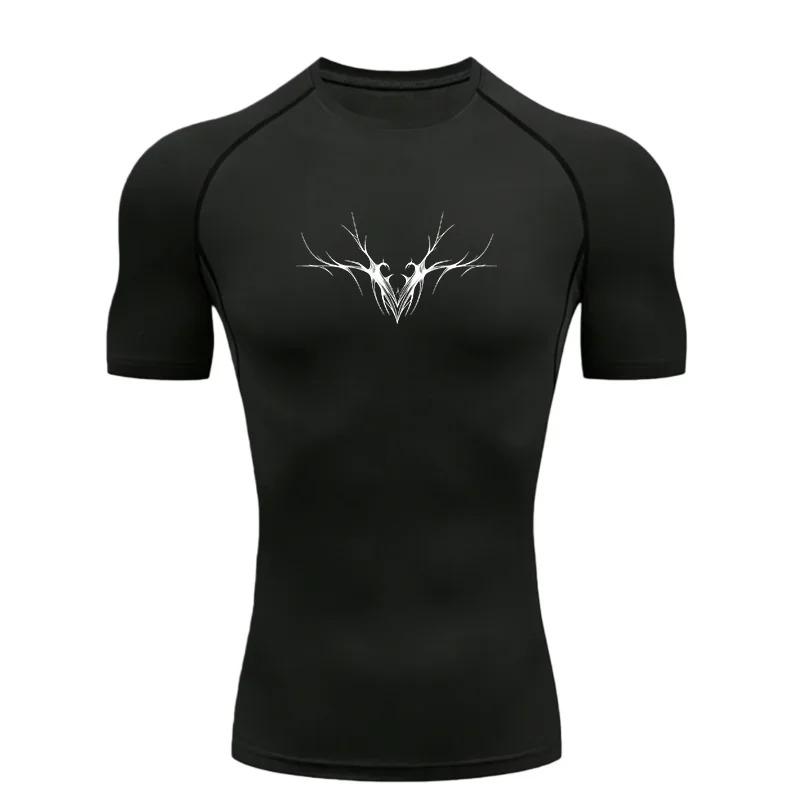 Men's Sports Boxing Fitness Clothing Gym Stretchy Moisture-Wicking Training Quick-Dry Short-Sleeve Outdoor Jogging Shirt Elastic Fitness Suit
