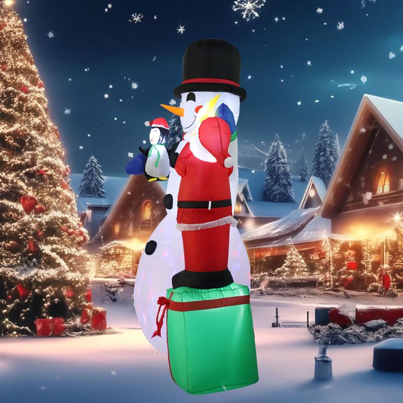 2.4M/8FT Inflatable Toys Christmas Decorations Snowman and Santa Built-in LED Lights Up Model Ornaments Xmas Party Decor Props