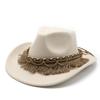 Retro Ethnic Style Tassel Felt Hat, Unisex Jazz Flat Brim Hat, British Wool Top Hat, Felt Hat