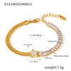 Blade Chain Pentagram Spell Rectangular Zircon Bracelet Light Luxury Titanium Steel Plated 18K Gold Jewelry