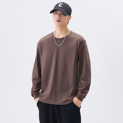 Cotton Long-sleeved T-shirt for Men In Spring and Autumn Latest Pure Cotton Round Neck T-shirt for Men with Screw Bottoming Top