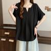 Women Casual V Neck Short Sleeve Loose Fit Solid Color Blouse