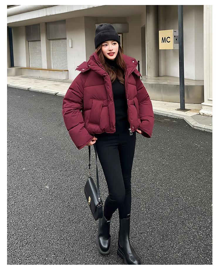 Dámská krátká teplá bunda s kapucí a velkou kapsou