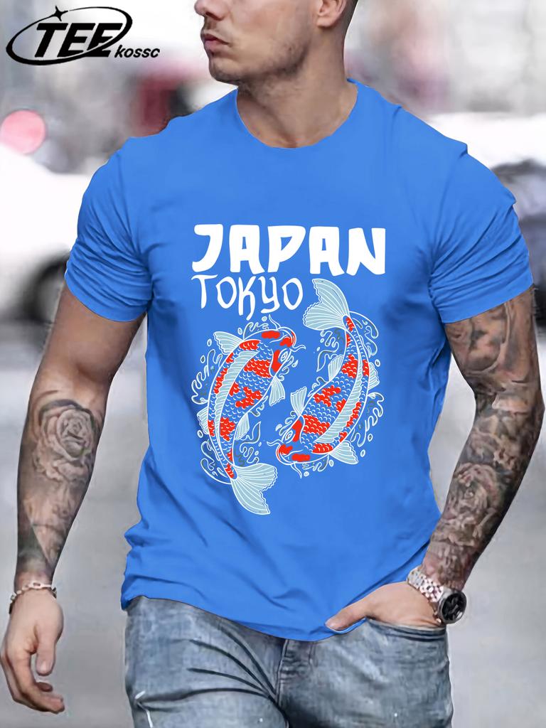 Harajuku Japan Tokyo Koi TShirts Men Cotton Casual T Shirt Breathable Summer Sportswear Unisex Loose Crewneck Short Sleeve