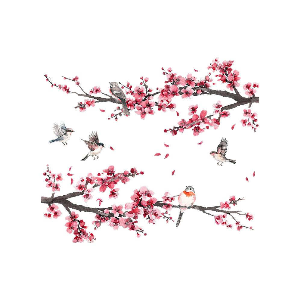 Removable Watercolor Tree Branches Peach Blossom Birds Wall Stickers Home Furnishings Bedrooms Living Rooms Background Walls