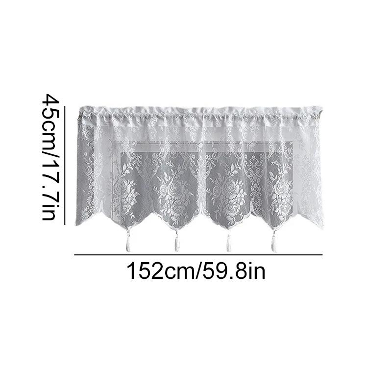 

1 шт. Віконні штори Мереживні фіранки в європейському стилі Штори для кухонних вікон Білі плаваючі прозорі штори для кафе 152x45cm білий