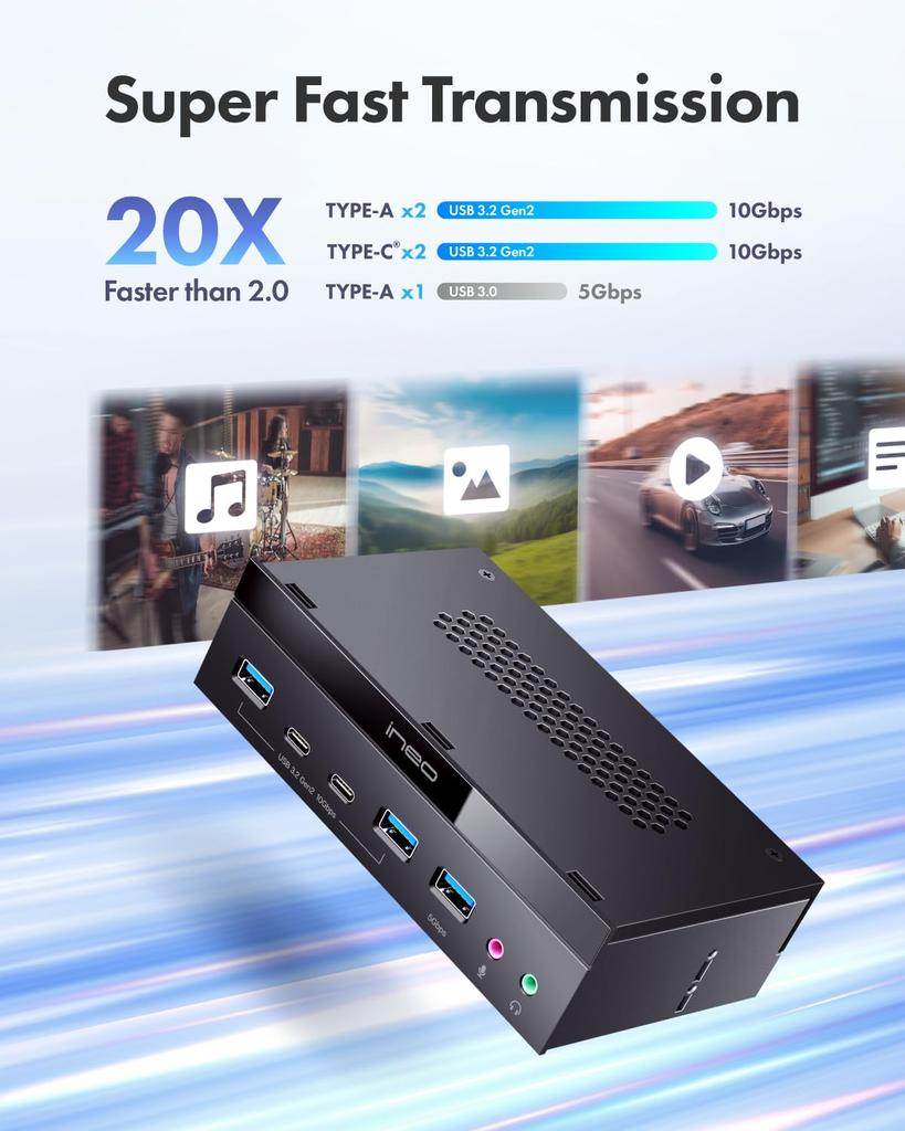 Ineo 5,25palcový PC Multi-přední panel USB 3.2 Gen2 Hub pro přední držák počítačové skříně, vyžaduje napájecí konektor SATA (2x10G USBC, 2x10G USBA, 1x