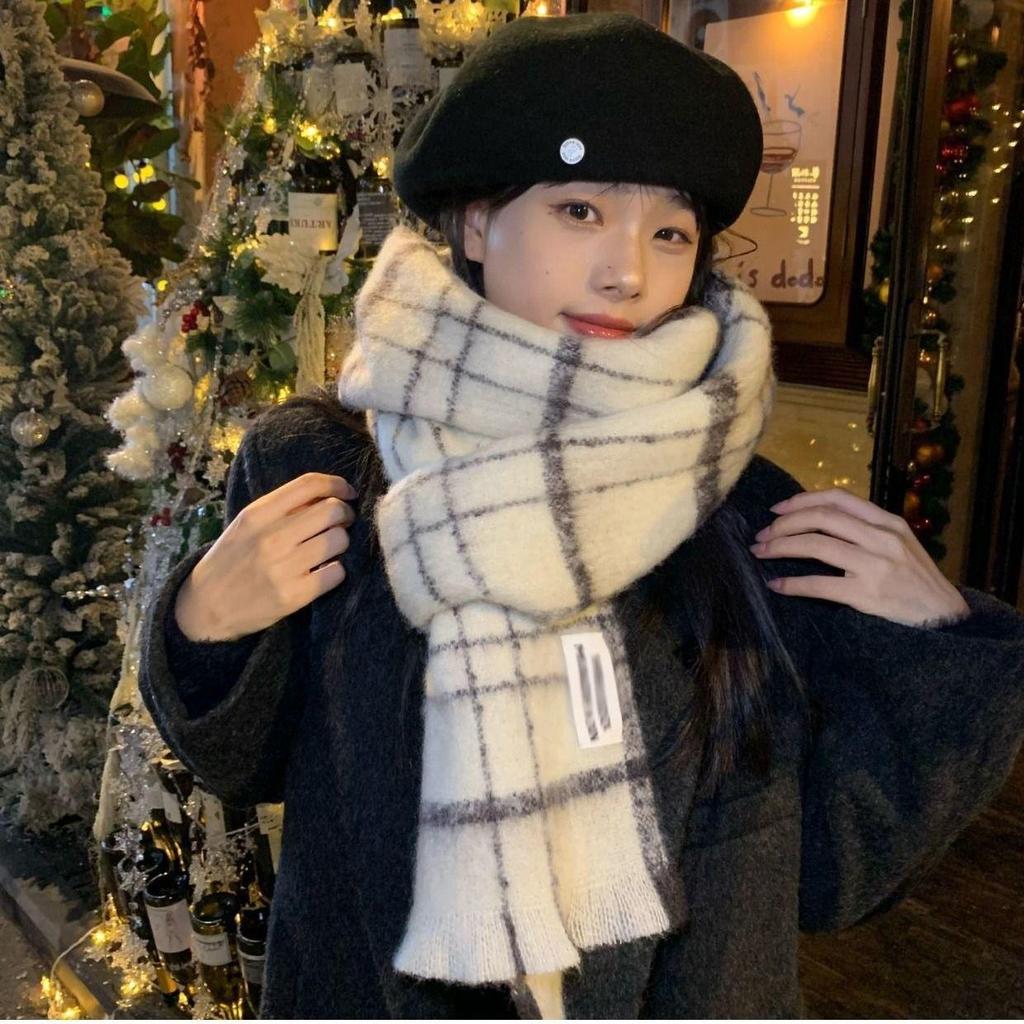 Dámský kostkovaný šátek v korejském stylu - Módní, Všestranný, Zesílený pletený nákrčník