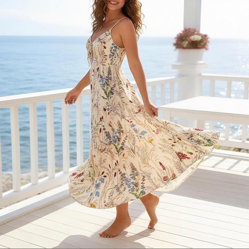 2026 Women's Spring New Arrival, Amazon Cross-Border Europe & America, Elegant Floral Print Slip Dress