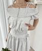 WEGO PHILLY Ribbon Short Sleeve Gray Off-the-Shoulder Hoodie, Women's,