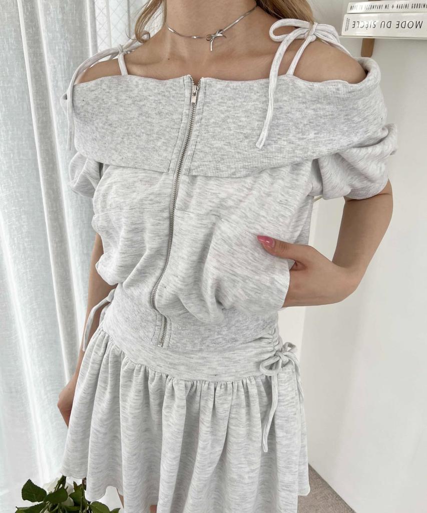 WEGO PHILLY Ribbon Short Sleeve Gray Off-the-Shoulder Hoodie, Women's,