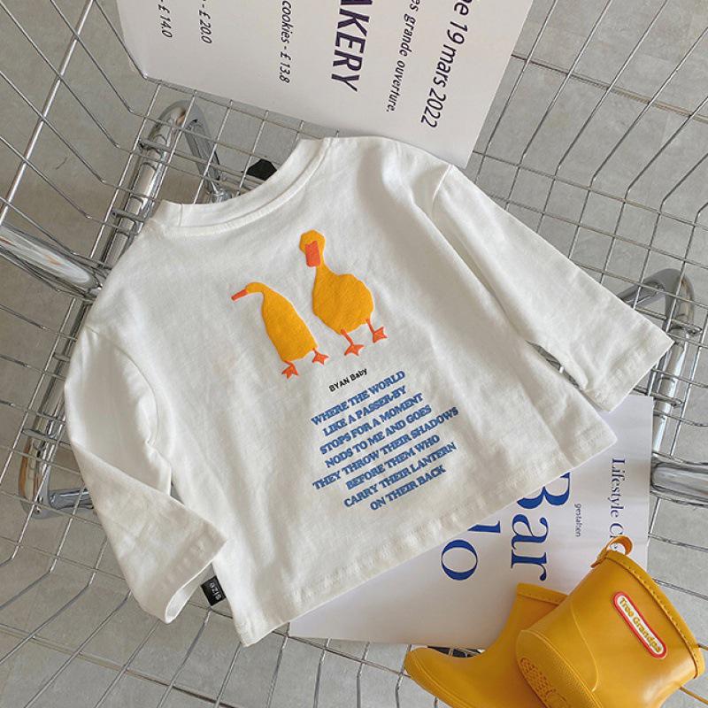 

Детская мультяшная хлопковая футболка с длинным рукавом, Весна/Осень 2024, Унисекс, Повседневный корейский стиль, Базовая футболка с круглым вырезом 90cm