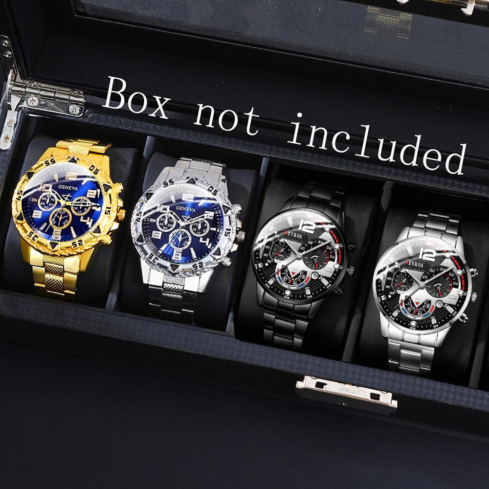 4 Piece Casual Fashion Quartz Men s Watch, Business Men s Watch, Round Dial, Alloy Strap