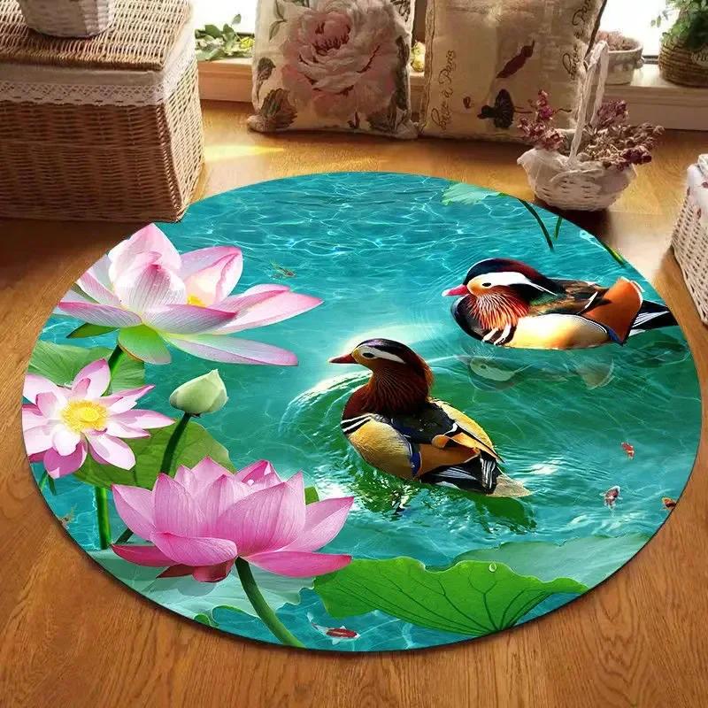 Lotus Landschaftsmalerei Runder Teppich Stuhl Sofa Teppiche Zuhause Wohnzimmer Schlafzimmer Badezimmer Bodenmatte Bedruckte Heimdekorationen