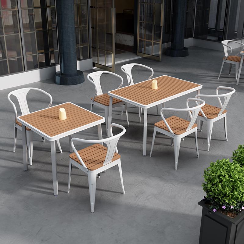 Minimalist Square Outdoor Table and Chairs - Anti-corrosion Plastic Wood for Garden, Balcony, Bar, and Cafe Leisure.