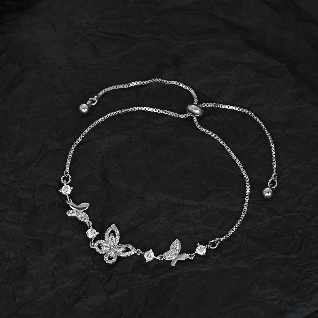 Elegant Butterfly Charm Bracelet for Women, Adjustable Sliding Crystal Bracelets with Micro Pave CZ Hollow-out Design