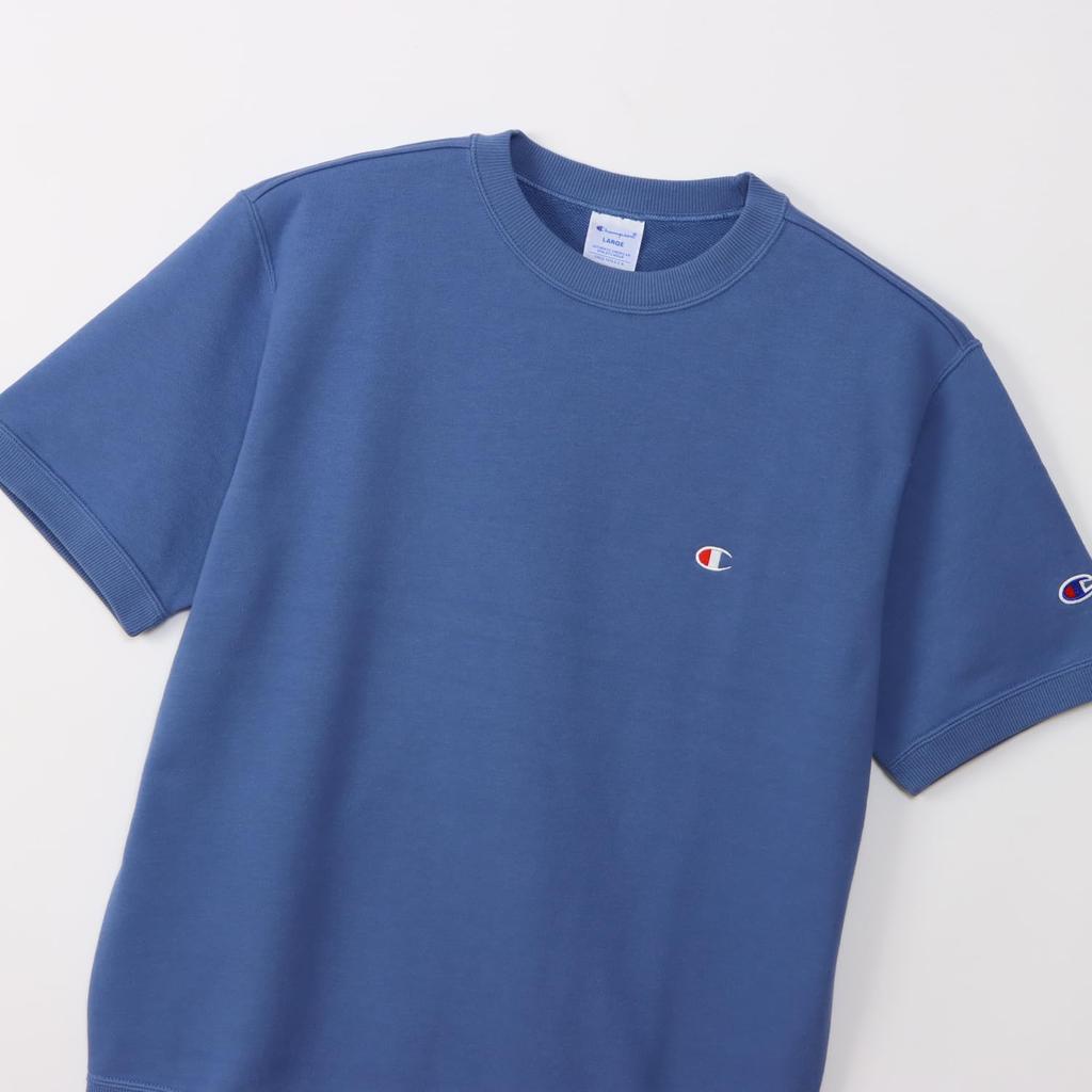 Champion Short Sleeve Crew Neck Windsor with Fleece Lining and Logo Embroidery Men's Sweatshirt, Basic, Blue, C3-Z020, One-Point