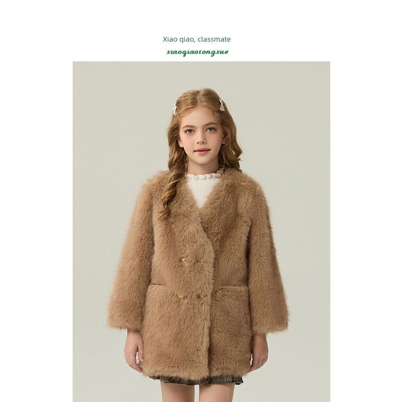 Children's Fur Outwear 2025 Autumn and Winter New Style Girls' Imitation Fox Fur Short Cardigan Little Girl's Fur Outwear