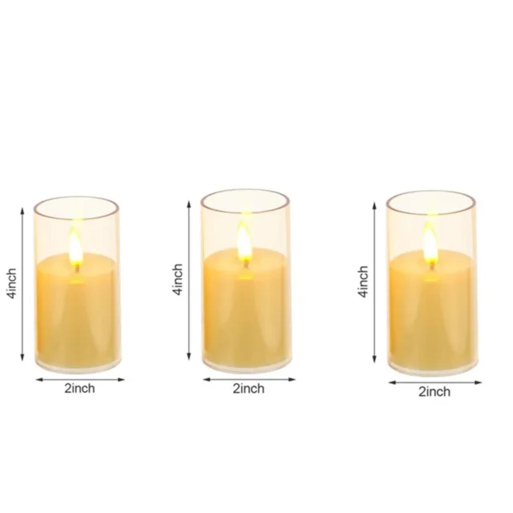 New 3 PCS/Set LED Flickering Flameless Pillar Amber Candles Battery Operated Acrylic  Candle  Wedding Halloween Christmas