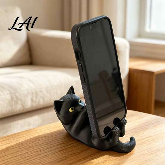 Desktop Cat Figurine 3D Printed Phone Holder Lying Kitten Mobile Stand Smartphone Stand for Home Office Desk Decor Gift Lovers Animal Figure Mount