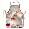 1pc Unisex Bunny Eating Heart Lollipop Apron - Cute Rabbit Design with Heart Candy, Durable Easy-Clean Apron Suitable for Home Kitchen, Restaurants, E