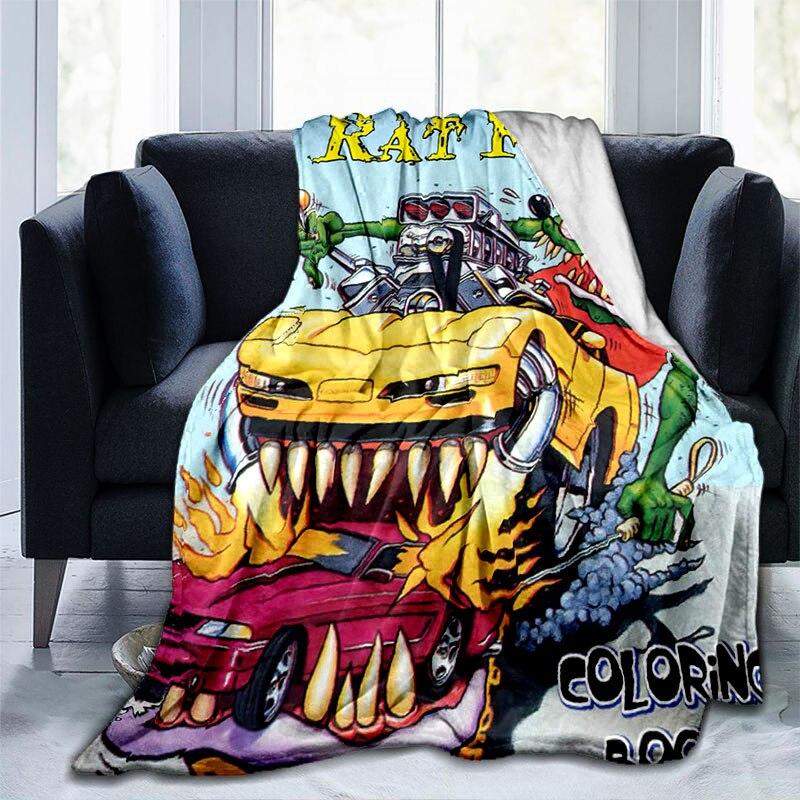 Rat Fink Fashion Throw Blanket Modified Car Culture Funny Accessories for Motorcycle Club Garage Man Cave Home Living Room Decor