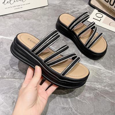 Mode Strandschuhe Beige Sandalen mit Absatz Hausschuhe Flache Pantoletten Slipers Damen Jelly Zehentrenner Mode Niedrige Plateauschuhe Überkreuzt Dame Große Si