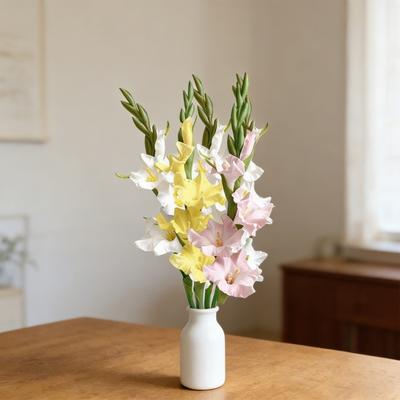 Konstgjorda Gladiolusblommor 22" Real Touch-blomma med Lång Stjälk 4 Fulla Blommor och 1 Knopp Falsk Orkide för Vas Bröllopsbordsdekoration Hemmabjudning